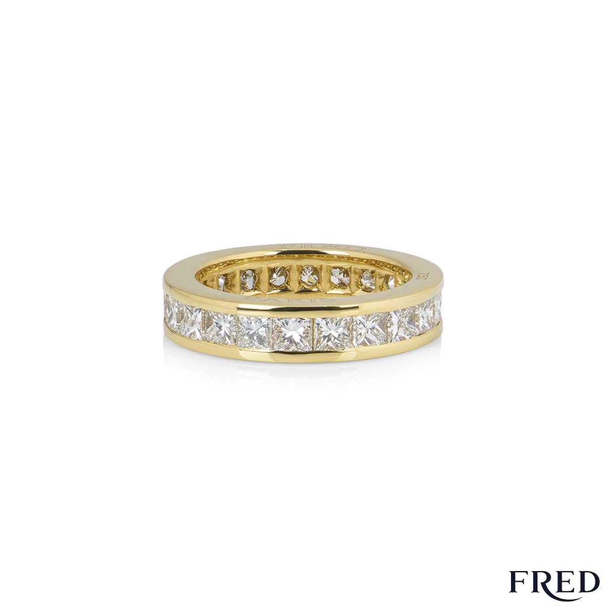 Fred Yellow Gold Princess Cut Diamond Full Eternity Ring 2.20ct TDW ...